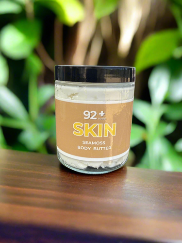 Jar of 92+ Skin Support Sea Moss Body Butter for moisturizing and age-defying skin care