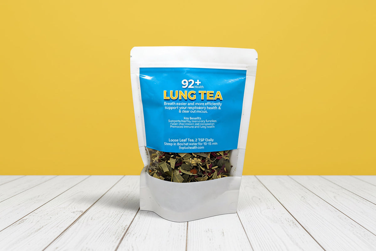 92+ Lung Tea Lung Detox herbal blend for respiratory health and clear breathing in resealable pouch